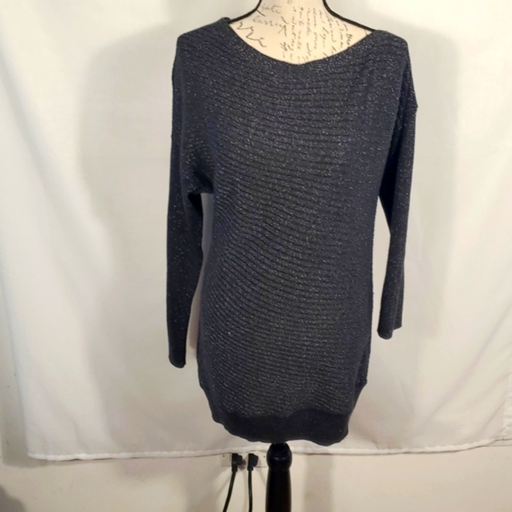 WHBM Black Off Shoulder Ruffle Knit Sweater Vintage- Size S